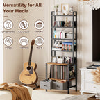 DVD Storage Vinyl Record Storage Rack, 6-Tier CD Rack Tower with Drawers for CDs, DVDs, Albums, Books & Games, Vinyl Record Holder & DVD Shelf Organizer for Living Room & Home Office, 20.8x11.8x63Inch