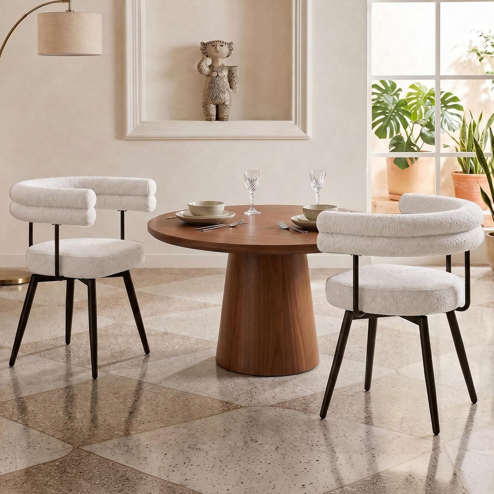AODAILIHB 360° Swivel Boucle Dining Chairs Set of 2,Modern Upholstered Kitche...