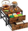 Plaviya Wood Tea Bag Organizer with 2 Drawers for Countertop | Tea Bag Holder and Storage, 9 Compartments, Utility, Home, Kitchen, Office, Rustic Brown