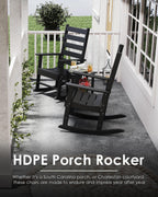 GREENVINES Outdoor Rocking Chairs Set of 2, HDPE Porch Rockers, Black | Big & Tall | Heavy Duty Patio Rocker Chair | All Weather | Low Maintenance | 350LBS Capacity for Balcony Garden Backyard