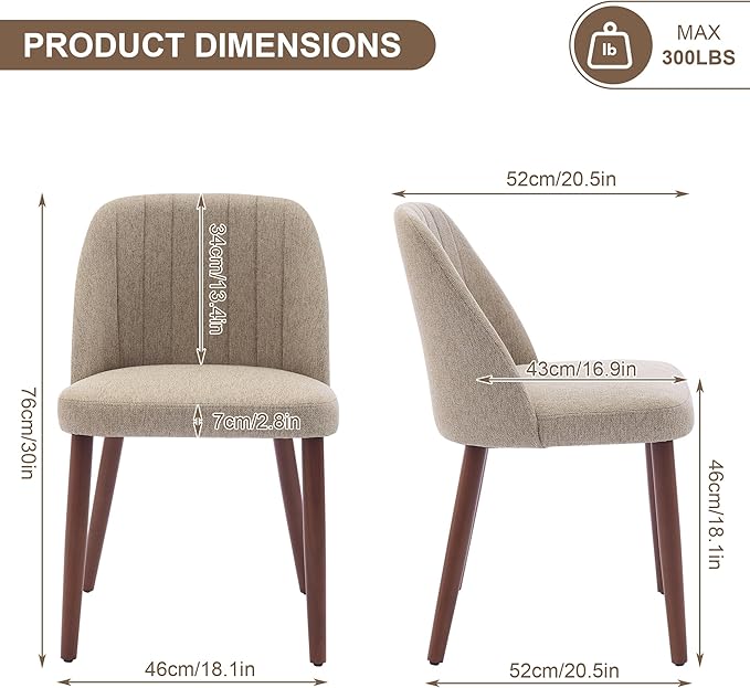Wooden Dining Chairs Set of 2, Upholstered Kitchen Dining Room Chairs with Pa...
