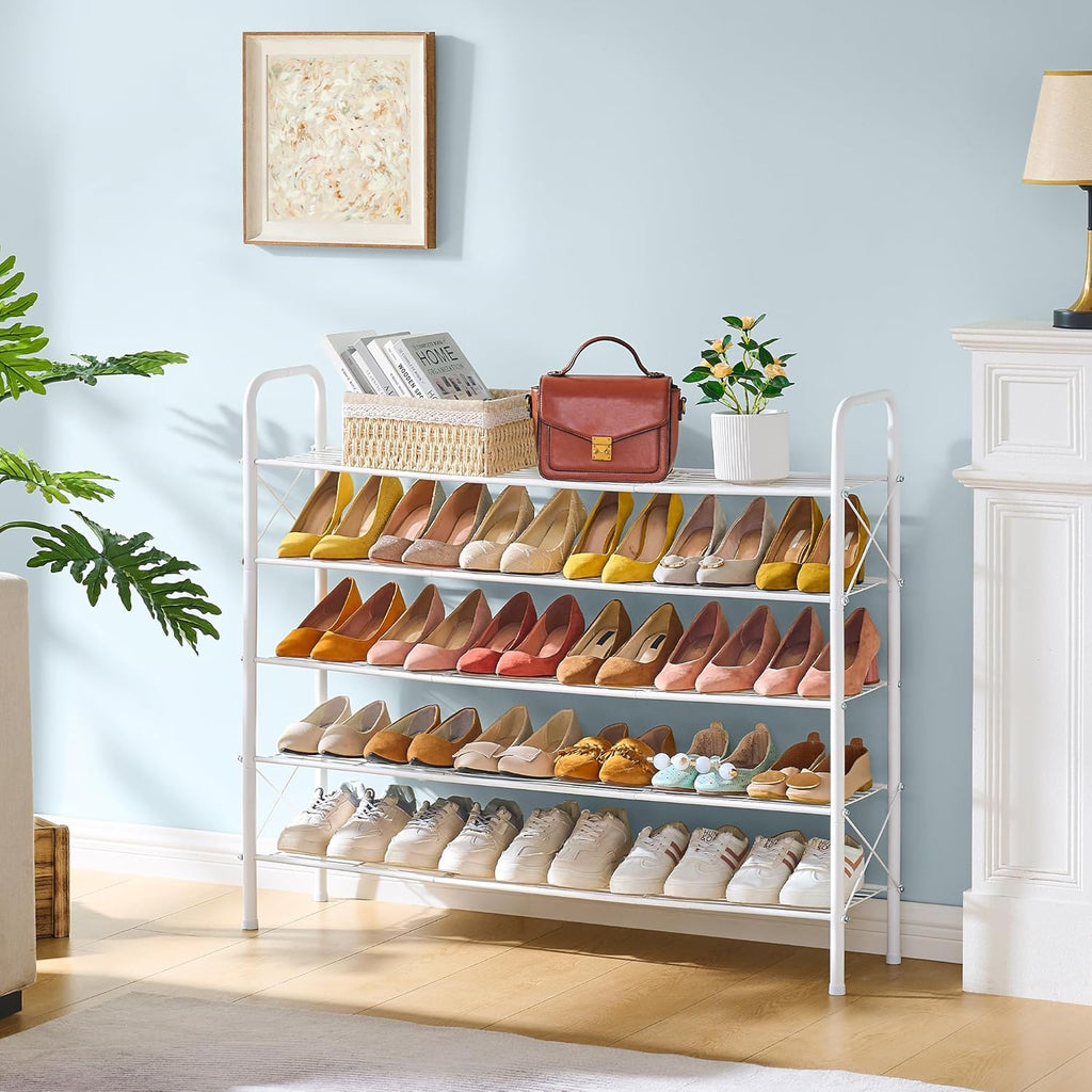 Hoctieon 5 Tier Shoe Rack for Closet, Durable Mesh Style Shoe Rack, Entryway Shoe Shelf, Shoe Storage Organizer for Hallway, Bedroom, Living Room, Wardrobe, White