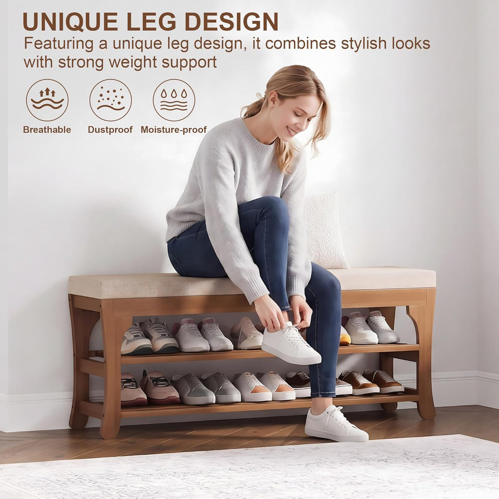 PETKABOO 39.4" Shoe Storage Bench with Cushion, Bamboo Shoe Rack Bench, ...