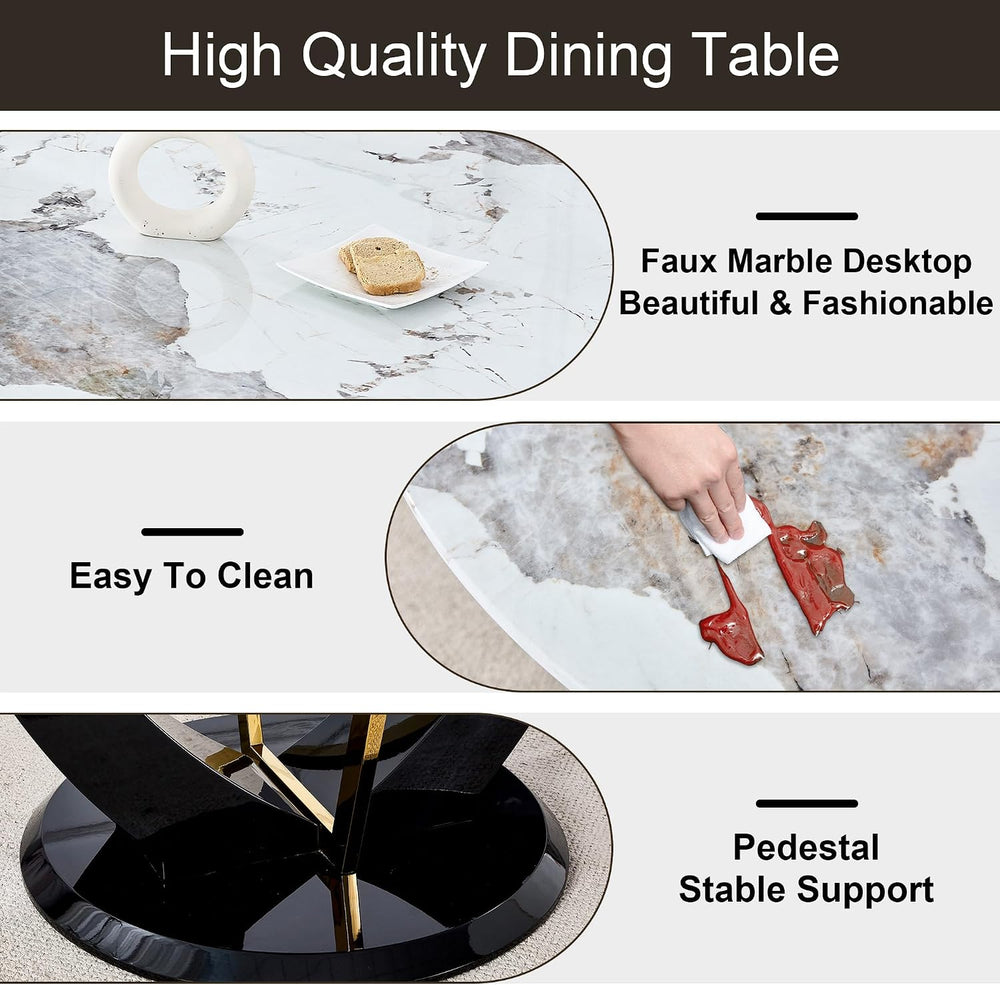 JUFU 48 Inch Round Dining Table for 4 to 6, Faux Marble Look, Modern Circle K...