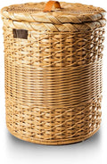 The Basket Lady Round Wicker Laundry Hamper, Large, 19 in Dia x 25 in H, Sandstone