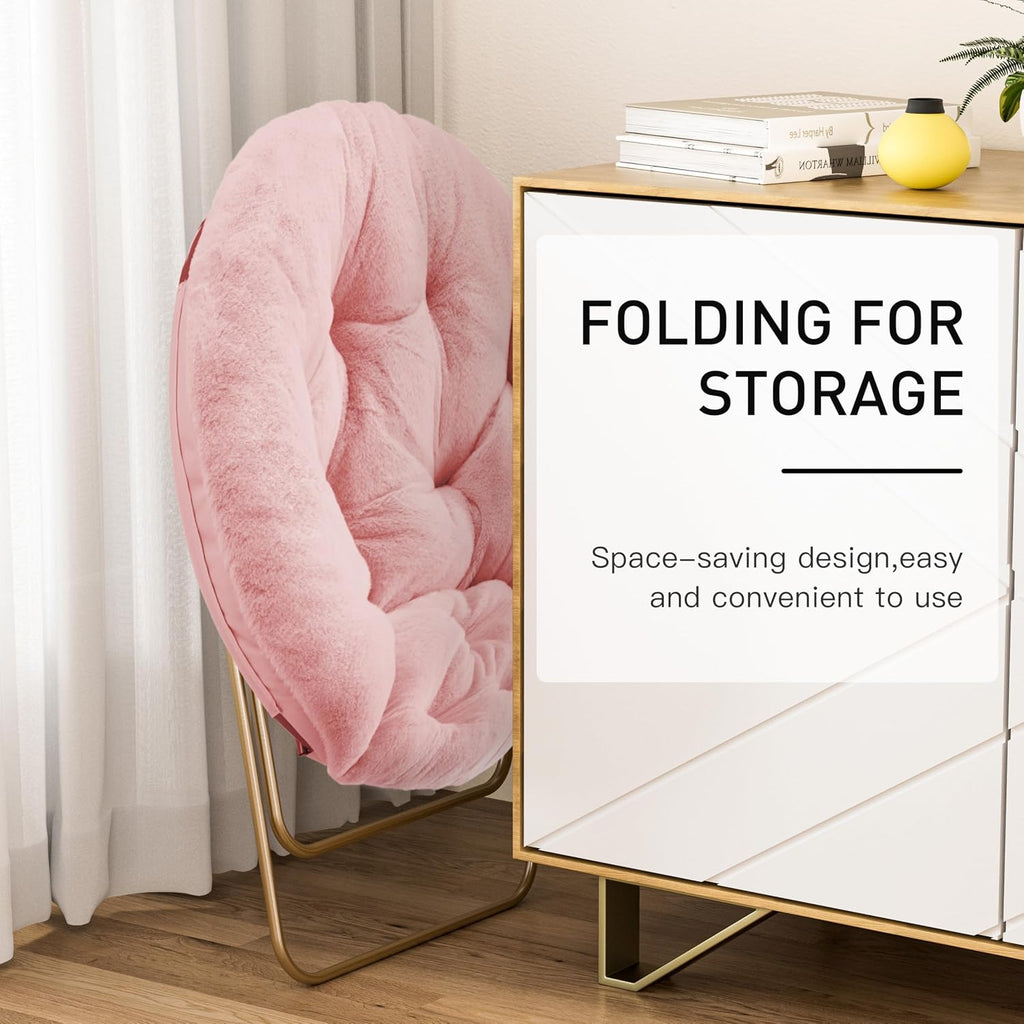 Simple Deluxe Comfy Chairs for Bedroom, Faux Fur Saucer Chair for Adults, Oversized Comfy Soft Saucer Chair, Padded Lazy Chair for Living Room Dorm Rooms, Pink