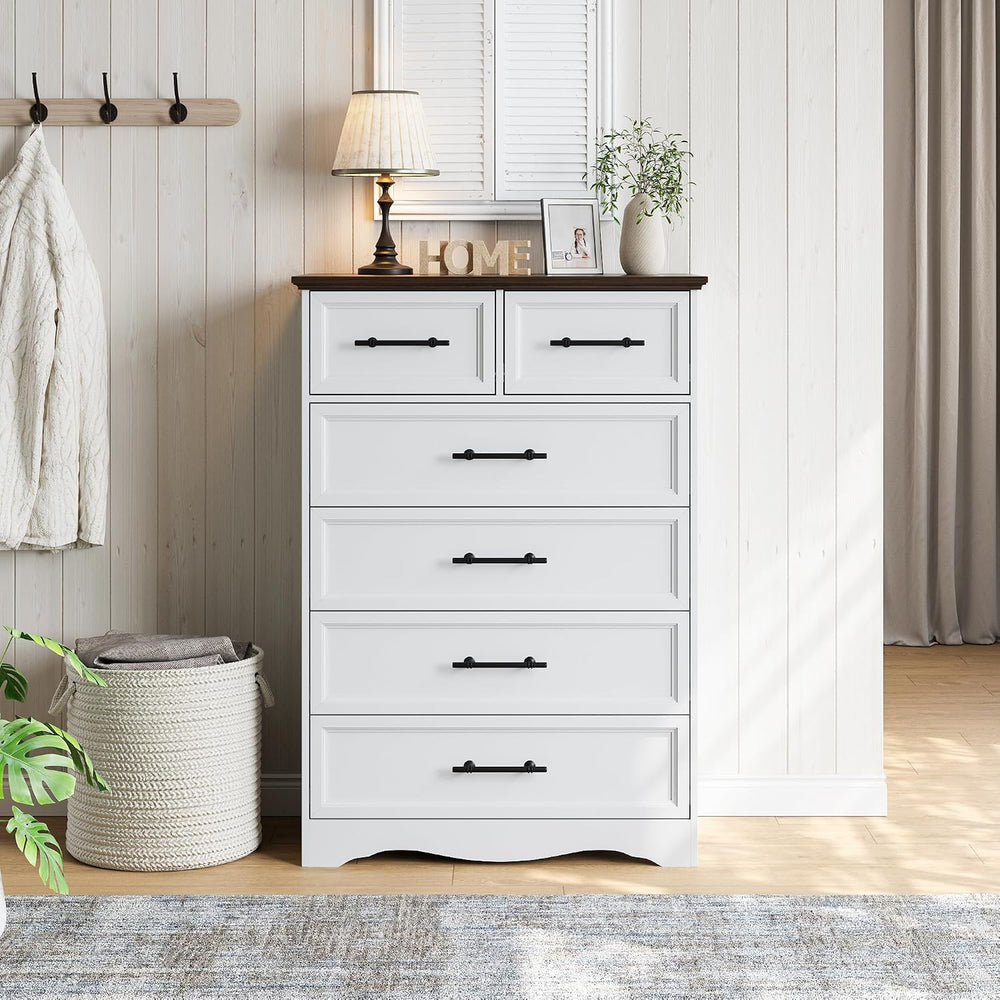 White 6-Drawer Dresser for Bedroom, 44" Tall Chest of Drawers