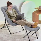Walsham Folding Comfy Chair with Ottoman, Faux Fur Soft Cozy Lounge Reading Papasan Chair with Footrest for Adults Kids Bedroom Living Room Dorms Small Space, Gray