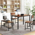 Giantex Dining Table Set for 4, 43" Kitchen Table and Chairs, Dining Bench with Metal Frame & Storage Rack, 4-Piece Modern Functional Desk Set for Dinette, Small Space, Apartment, Restaurant, Walnut