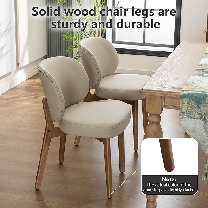 YOUNIKE Dining Chair with High Back Set of 3 Mid Century Modern Kitchen Chair Faux Leather Upholstered Armless Chair 20" Wide Padded Seat with Wooden Legs for Kitchen Dining Living Room Bedroom Khaki