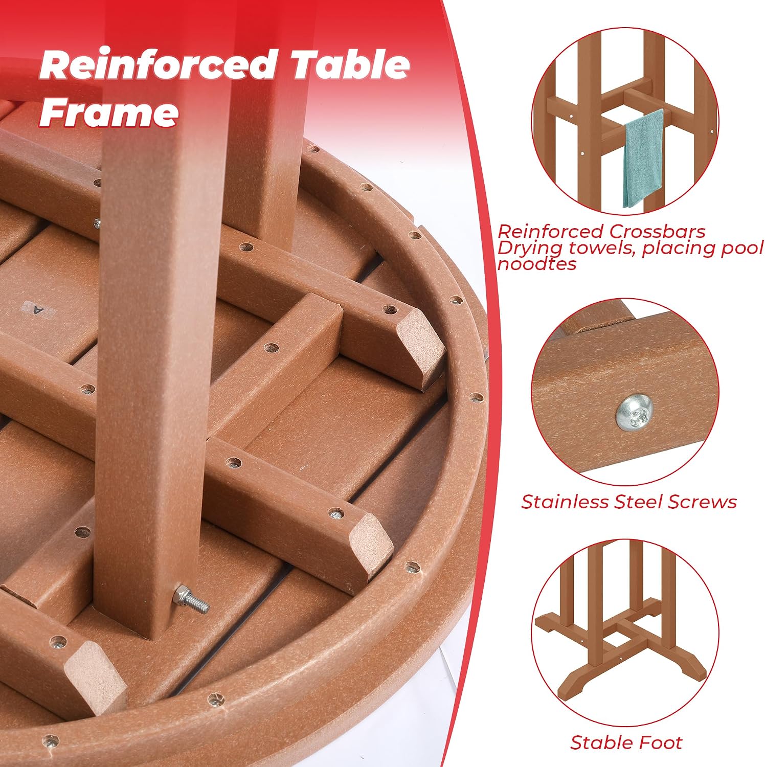 Costaelm Outdoor Bar Table, 37" Counter Height Round Patio Cocktail Bar Table, Patio Bar Table Bistro Dining Table Pub Table for Front Porch Deck, Backyard, Garden, Teak