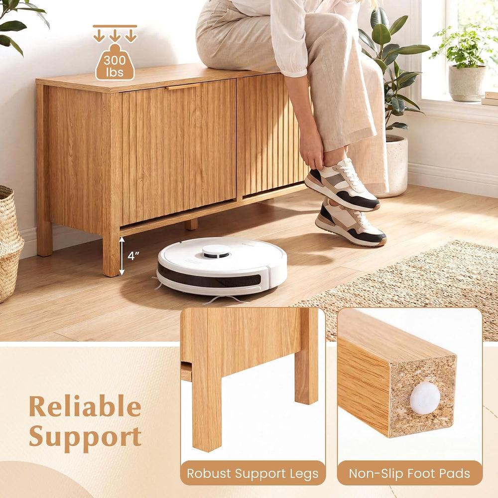 Giantex Shoe Storage Bench with 2 Flip Drawers, Wooden Entryway Bench with St...