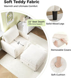 Welzona 3-Layers Cloud Accent Chair with Ottoman, 33" Teddy Reading Chair | Comfy Teddy Fabric, Washable Covers, Tool-Free Setup, All-wood Arm Chair and Ottoman Sets for Living Room, Bedroom, Beige