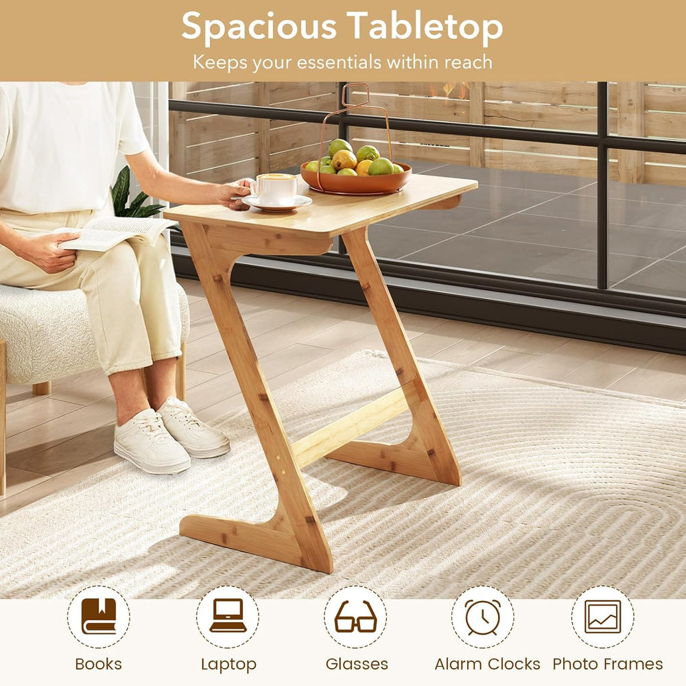 GOFLAME Bamboo TV Tray Table, Z Shaped Sofa Side Table for Laptops, Snacks &a...