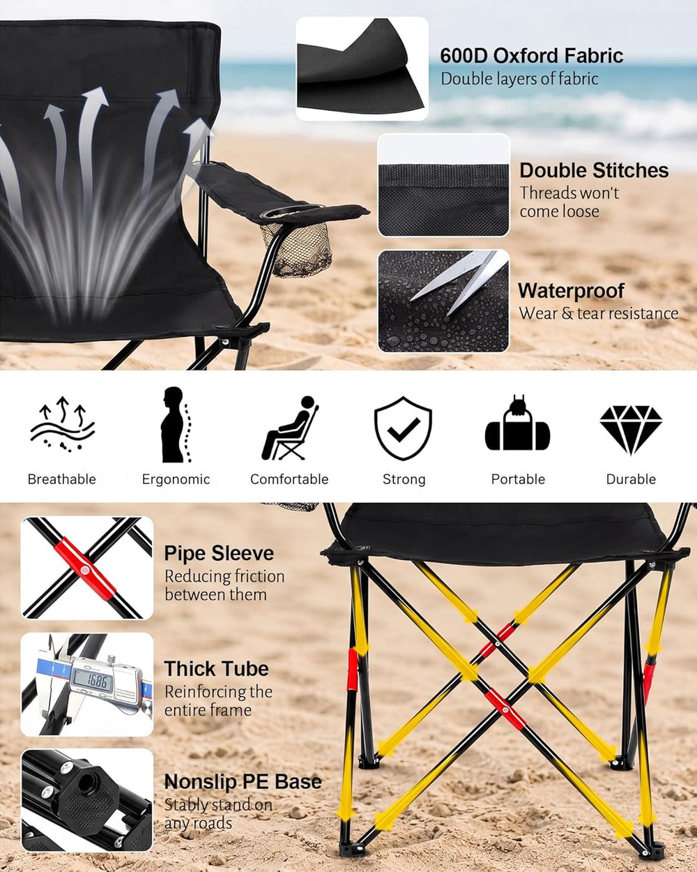 2PCS Camping Chairs with Detachable Umbrella, HaSteeL Folding Beach Chair for...