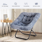 Simple Deluxe Oversized Square Moon Chair for Adults, Soft Faux Fur Folding Lounge Chair with Sturdy Steel Frame, Comfortable Reading Gaming Chair for Living Room, Bedroom, Grey