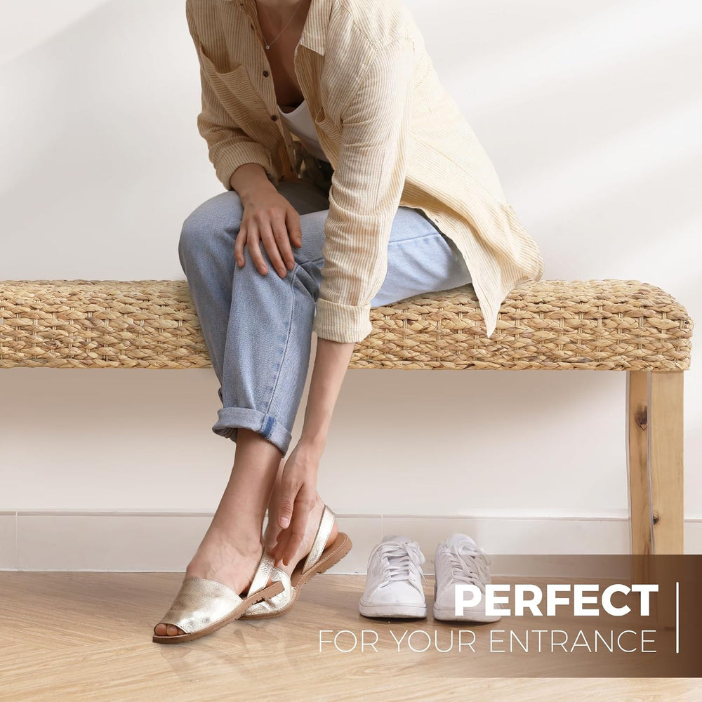 Indoor Wicker Bench 47" Solid Wood Acacia & Natural Woven Seat, Natu...