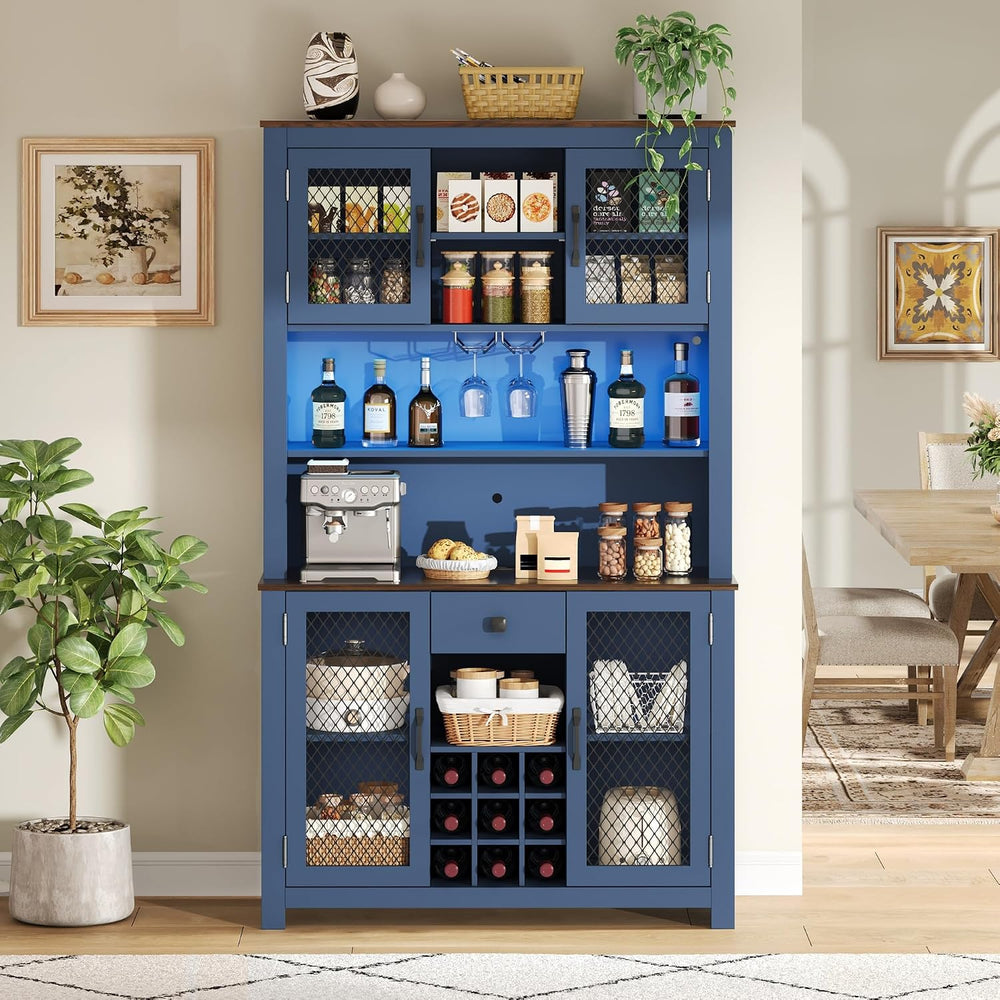 70.9" Kitchen Pantry Storage Cabinet Rustic Buffet Cabinet, Kitchen Hutc...