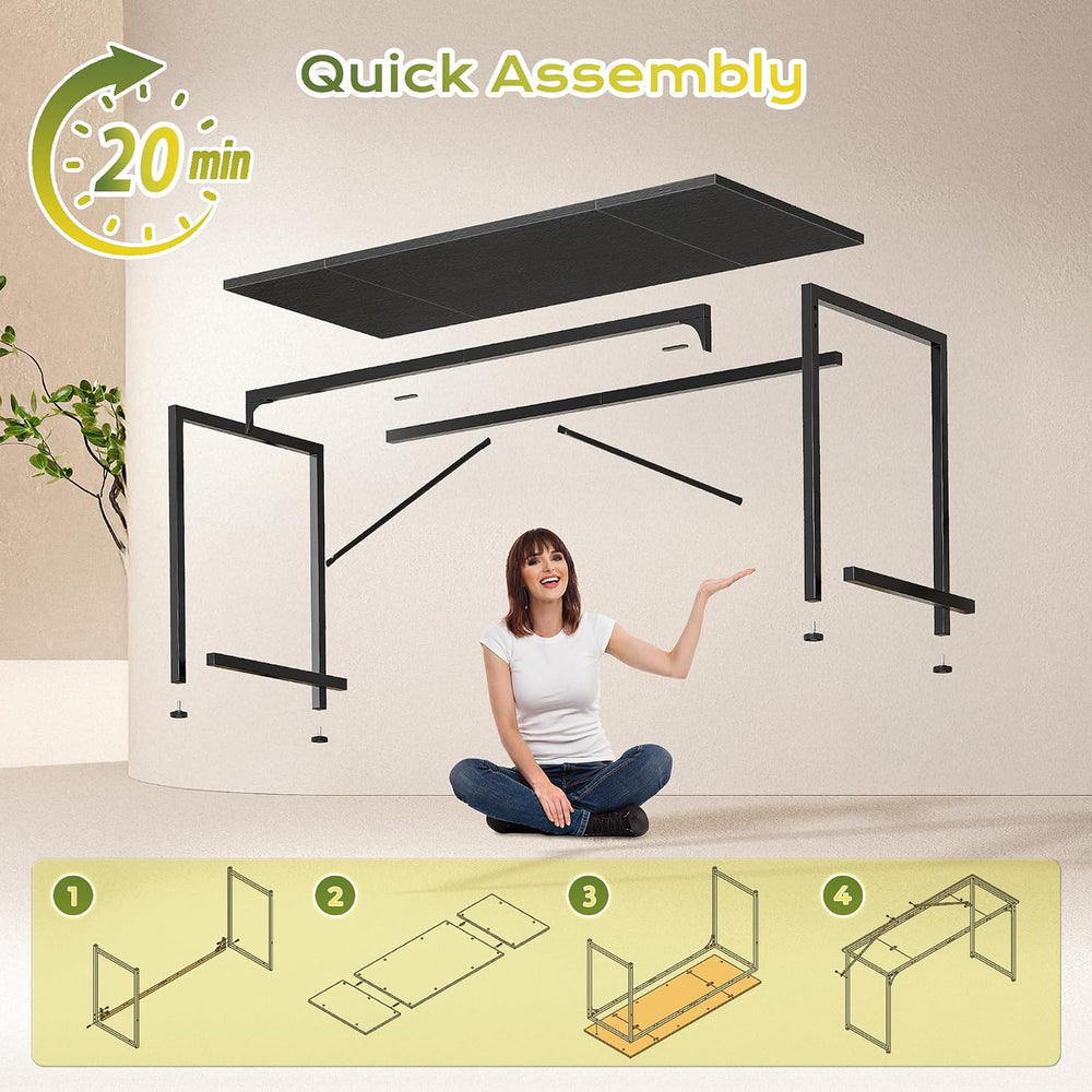 PRAISUN 55 Inch Computer Desk, Office Desk, Spacious Desktop, Black