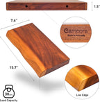 Solid Wood Floating Shelves Set of 2 - Handcrafted with Authentic Live Edge Design for Natural Wall Display - 15.7" Rustic Wooden Shelving for Bathroom Kitchen Bedroom