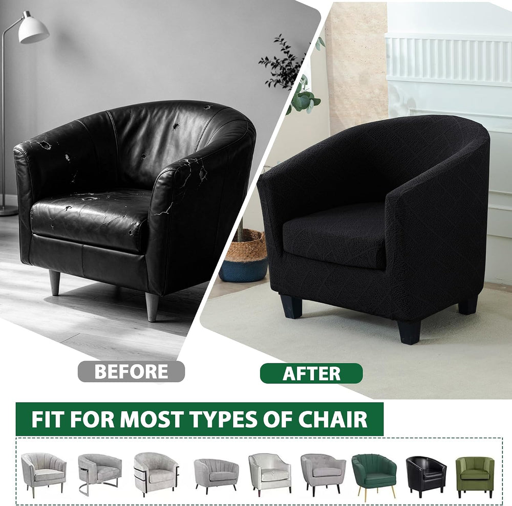 Club Chair Slipcover 2 Piece Barrel Armchair Cover,Black