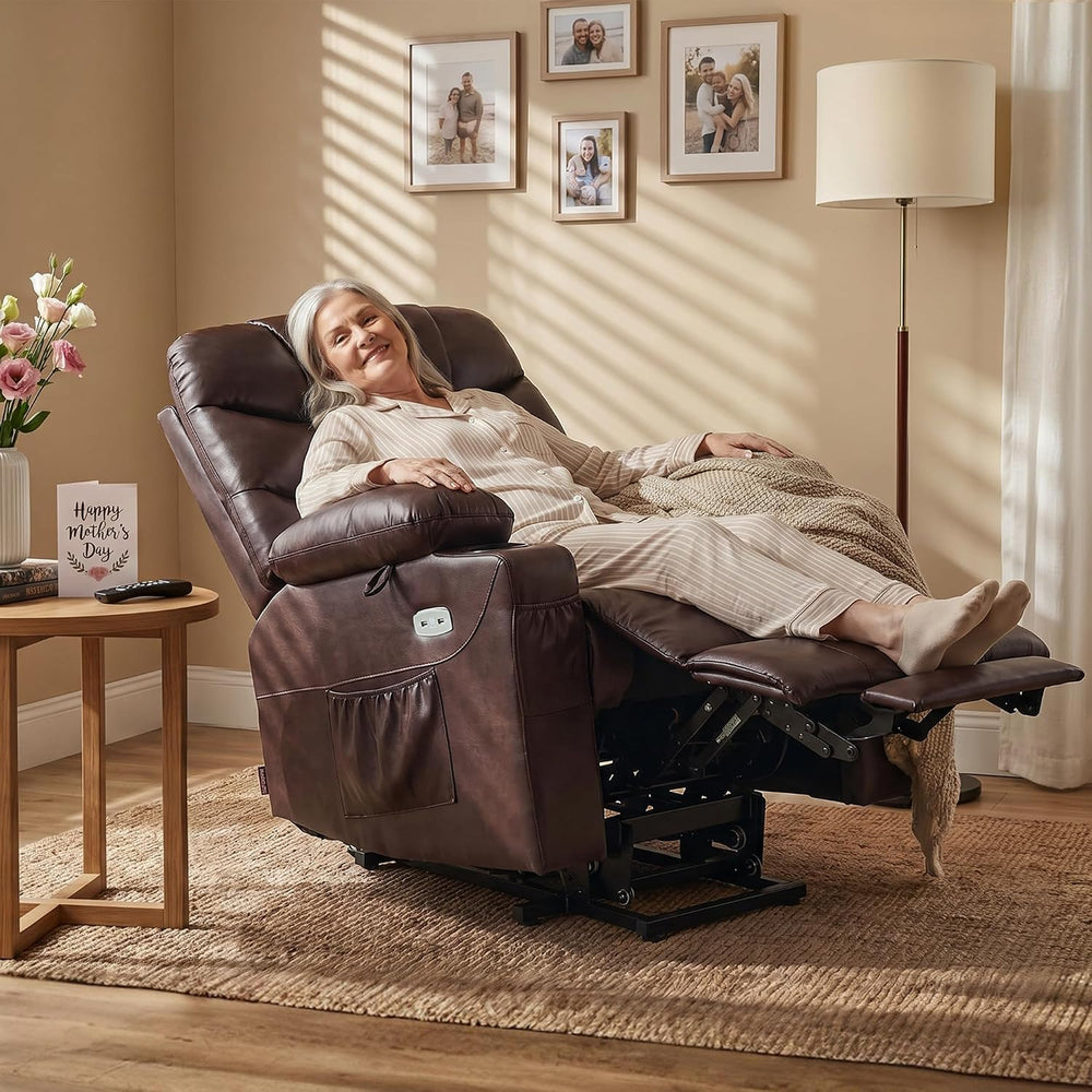 MCombo Power Lift Recliner for Elderly, Leather 7287 (Dark Brown, Medium)