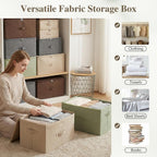 ANMINY Fabric Storage Bins with Zipper Lids, 18"x14"x10", Beige, 2 PCS | 43.6Qt Cotton Linen Storage Box, PP Board Frame, Washable Collapsible, with Handles & 3-side Open Lid, Stackable, Large