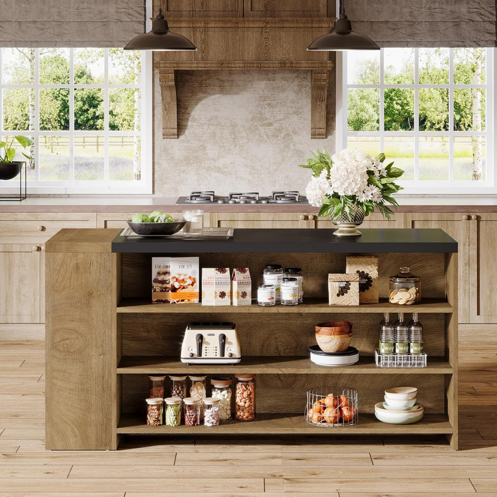 Tribesigns 55" Kitchen Island with Storage, Farmhouse 5-Tier Stationary ...