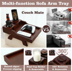 GHKINMAL Couch Cup Holder Tray, 15.4"x9.9" Large 4 in 1 Couch Armrest Table with 360°Rotated Phone Holder, Non-Slip Clip on Side Table for Drinks/Remote/Snacks, Ideal Gift for Husband, Wife, Parents
