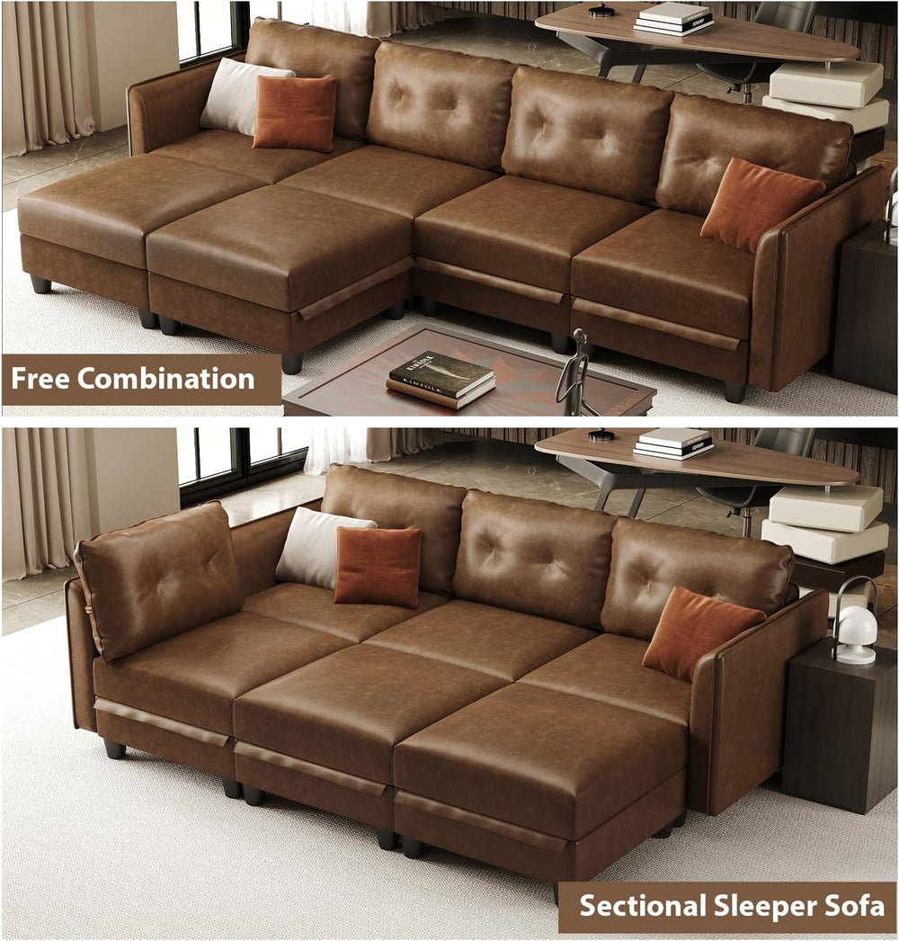LLappuil 11-Piece Modular Sectional Sofa with Storage, Convertible Faux Leath...