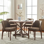 VKNOW Modern Dining Chairs Set of 6, Faux Leather Kitchen Chairs with Wood Legs, Upholstered Side Chair for Kitchen Dining Room, Dark Brown