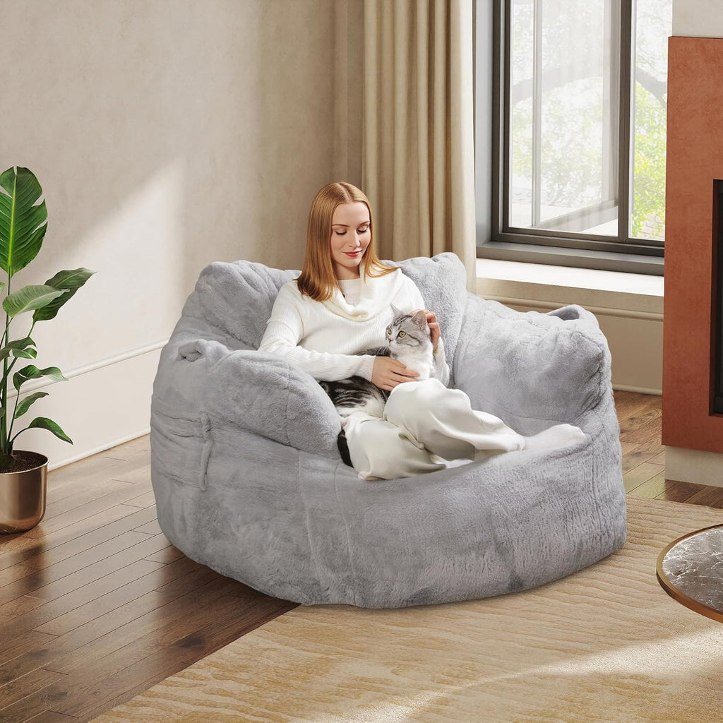 WLIVE 43'' Giant Bean Bag Chair, Bean Bag Sofa with Armrests for Adults, Bean Bag Couch with High-Density Memory Foam for Livingroom, Bedroom, Grey