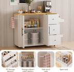GRUSIGN Kitchen Island on Wheels with Storage-Multifunctional Kitchen Island Cart with Drop Leaf, Rolling Island with Spice/Towel Rack,Expandable Island Table Kitchen,39.37" Width,White