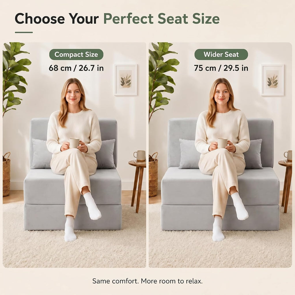 Folding Sofa Bed, Convertible Sleeper Chair, No Assembly (Gray) | Boneless Sofa Couch, Foldable Mattress & Back Support, Portable Floor Lounger Futon for Small Apartment, Dorm, Guest Room