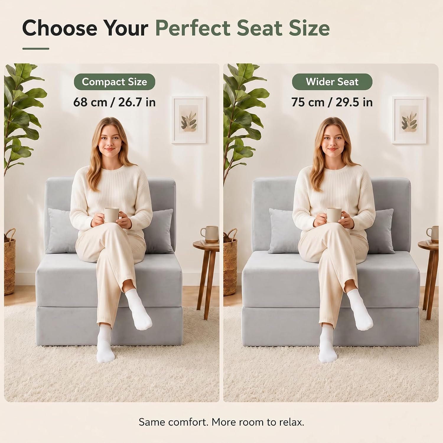 Folding Sofa Bed, Convertible Sleeper Chair, No Assembly (Gray) | Boneless Sofa Couch, Foldable Mattress & Back Support, Portable Floor Lounger Futon for Small Apartment, Dorm, Guest Room