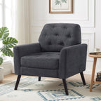 Accent Chair for Living Room, Mid Century Modern Reading Chair, Upholstered Armchair with Tufted Back & Wood Legs, Single Sofa Side Chair for Bedroom Small Room Office Apartment, Dark Grey