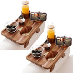 Nnewvante 2 Pack Couch Armrest Table, Acacia Wood Sofa Arm Clip On Tray | 3 in 1, Large 15.36 X 9.85 in Sofa Arm Table, 360° Rotating Cup & Phone Holder and Non-Slip Base