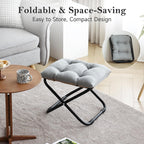 Welnow Folding Ottoman Foot Stool with Detachable Cushion,16'' H, Light Grey