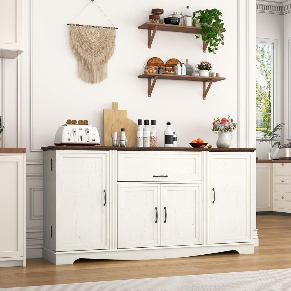 65" Sideboard Buffet Cabinet with Storage, Farmhouse Kitchen Pantries Si...