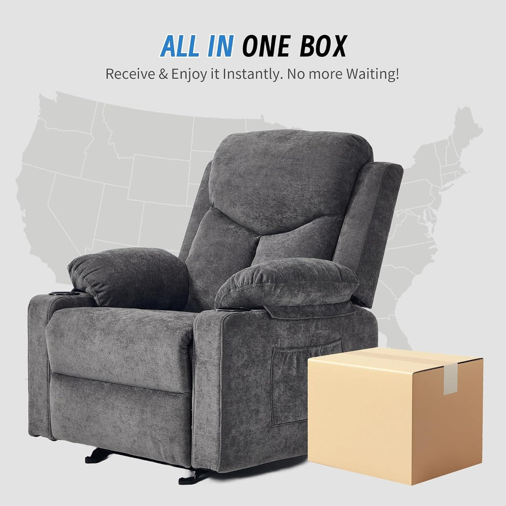 Overstuffed Velvet Electric Rocker Recliner Chair with 8 Point Vibration Massage Glider Recliner Sofa Featuring Cup Holders for Living Room Bedroom