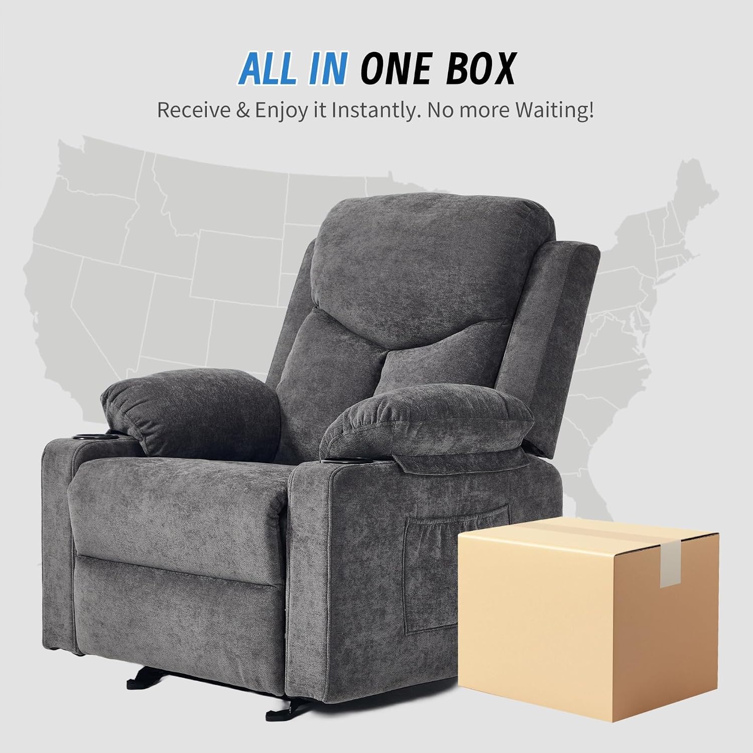 Overstuffed Velvet Electric Rocker Recliner Chair with 8 Point Vibration Massage Glider Recliner Sofa Featuring Cup Holders for Living Room Bedroom