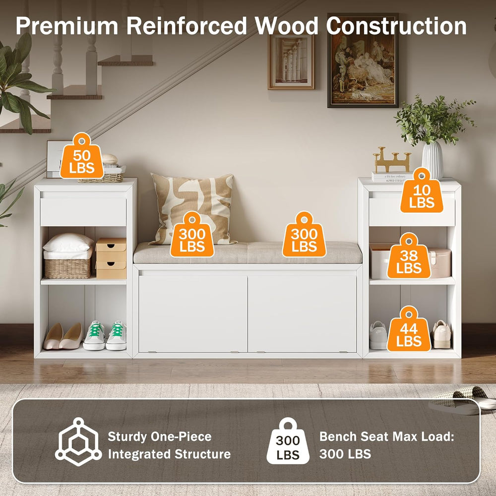 Entryway Bench with Shoe Storage, Solid Wood Shoe Bench with Cushion and Draw...