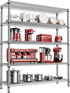 2200 Lbs 5 Tier Storage Rack Metal Wire Shelving Unit, Storage Standing Shelf Organizer for Laundry Bathroom Kitchen Pantry Closet Garage, Chrome 17.7" D x 59.1" W x 70.4" H