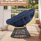 Giantex Wicker Papasan Chair with Soft Thick Cushion and High Capacity Metal Frame, 360° Swivel Ergonomic Lounge Reading Chair for Living Room, Bedroom, Patio, Indoor Outdoor Use (Navy Blue)