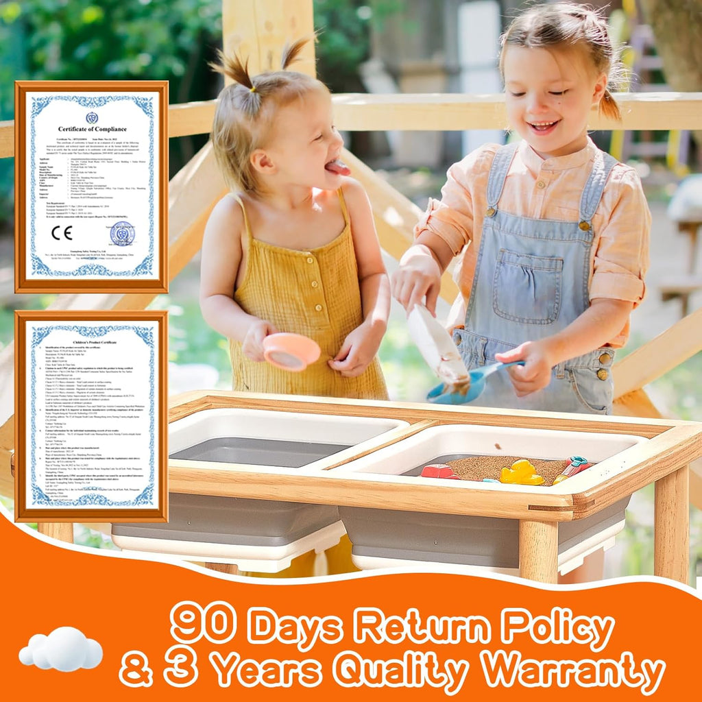 FUNLIO Wooden Sensory Table for Toddlers 1-5, 3-Level Height Adjustable Kids Activity Table with Anti-Warping Plywood Lid, Indoor/Outdoor Play Sand and Water Table, CPC Certified
