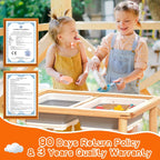FUNLIO Wooden Sensory Table for Toddlers 1-5, 3-Level Height Adjustable Kids Activity Table with Anti-Warping Plywood Lid, Indoor/Outdoor Play Sand and Water Table, CPC Certified