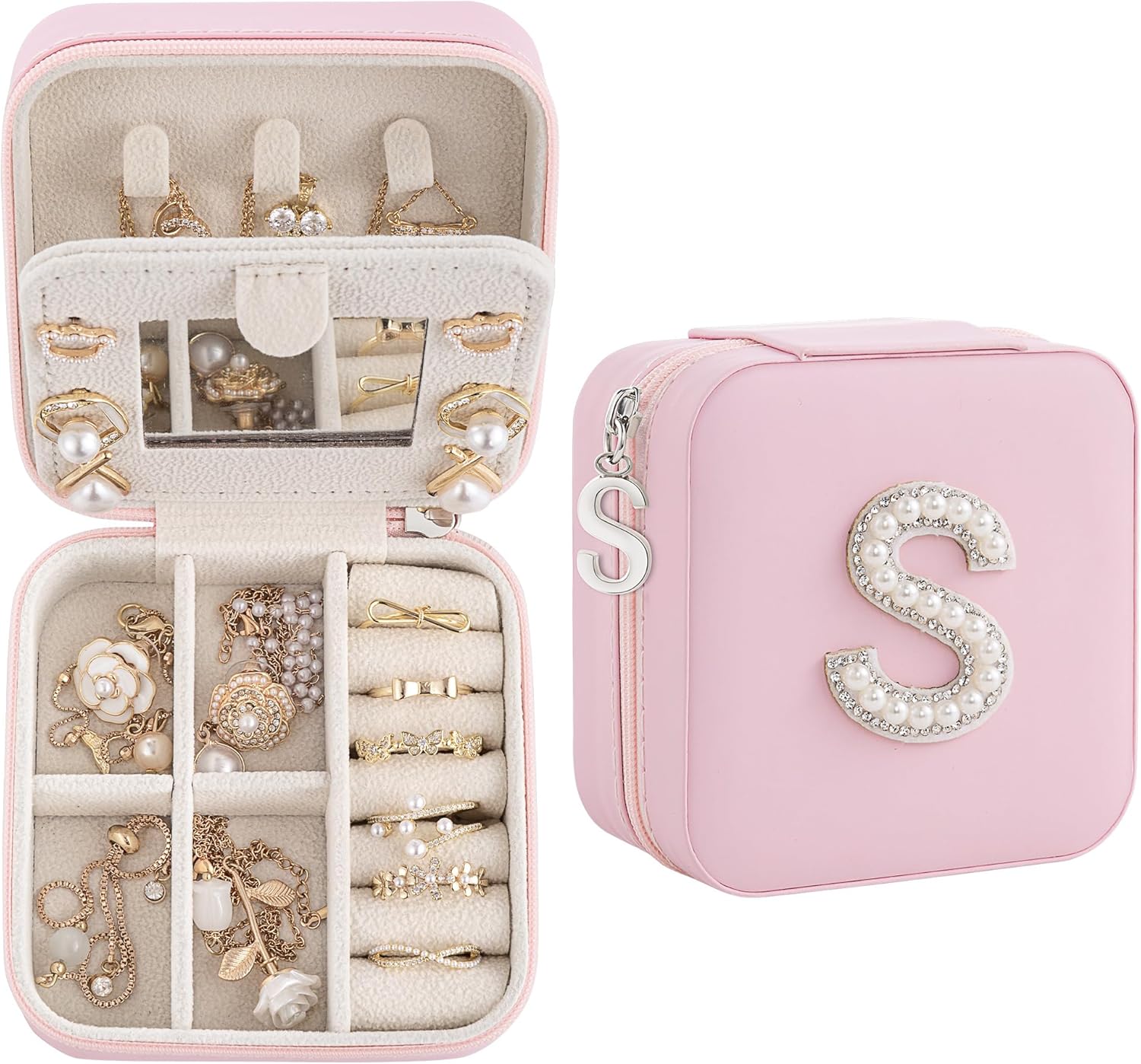 Birthday Gifts For Women - Initial Jewelry Box, Travel Jewelry Case, Small Travel Organizer, Bridesmaid Gifts