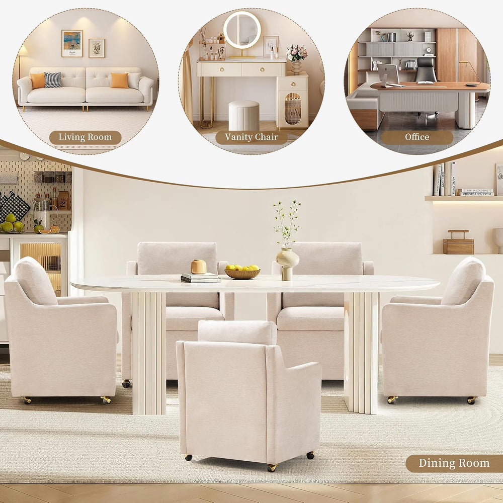 Modern Dining Chair, Linen Upholstered Dining Chairs with Back Pillow and 4 C...