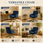 Modern Home Office Chair Velvet Desk Chair Accent Armchair Gold Legs Swivel Task Chair with Wheels Ergonomic Lumber and Back Support, Height Adjustable Flip-up for Living Room, Bedroom, Office,Study