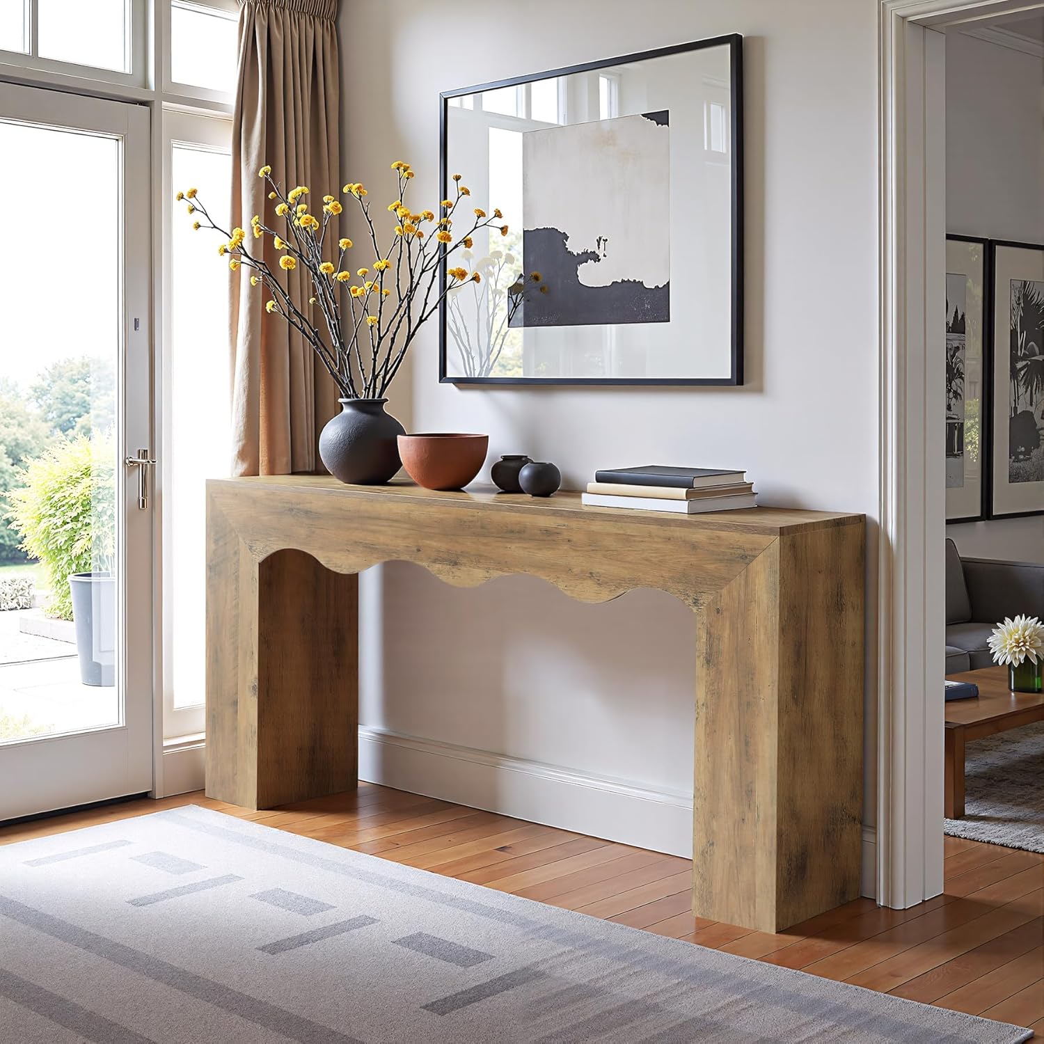 Tribesigns 63" Farmhouse Console Table, Wooden Couch Table Behind Sofa with Storage, Long Entryway Sofa Station, Narrow Console Stand with Base, Hallway Stand for Entryway, Living Room